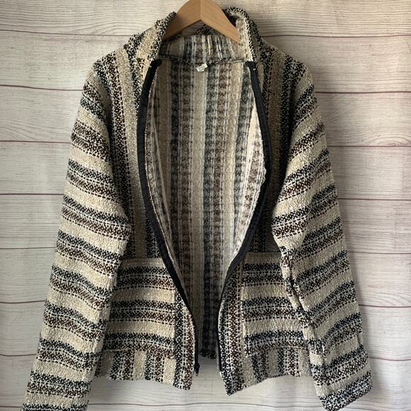 Agustin De La Cruz Vazquez Biege and Black Zip Up Hoodie Pockets Size Large - Picture 2 of 14